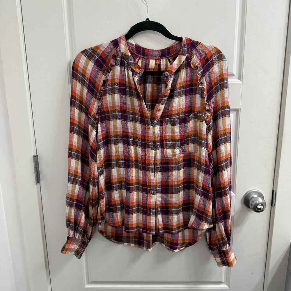Anthropologie Pilcro Breezy Button down Plaid Shirt Top Raspberry Size‎ XS